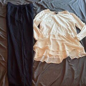 Vera Wang Cream Sheer Blouse With H&M lounge pant